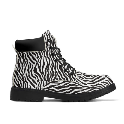 Zebra Print Black Faux Leather Boots