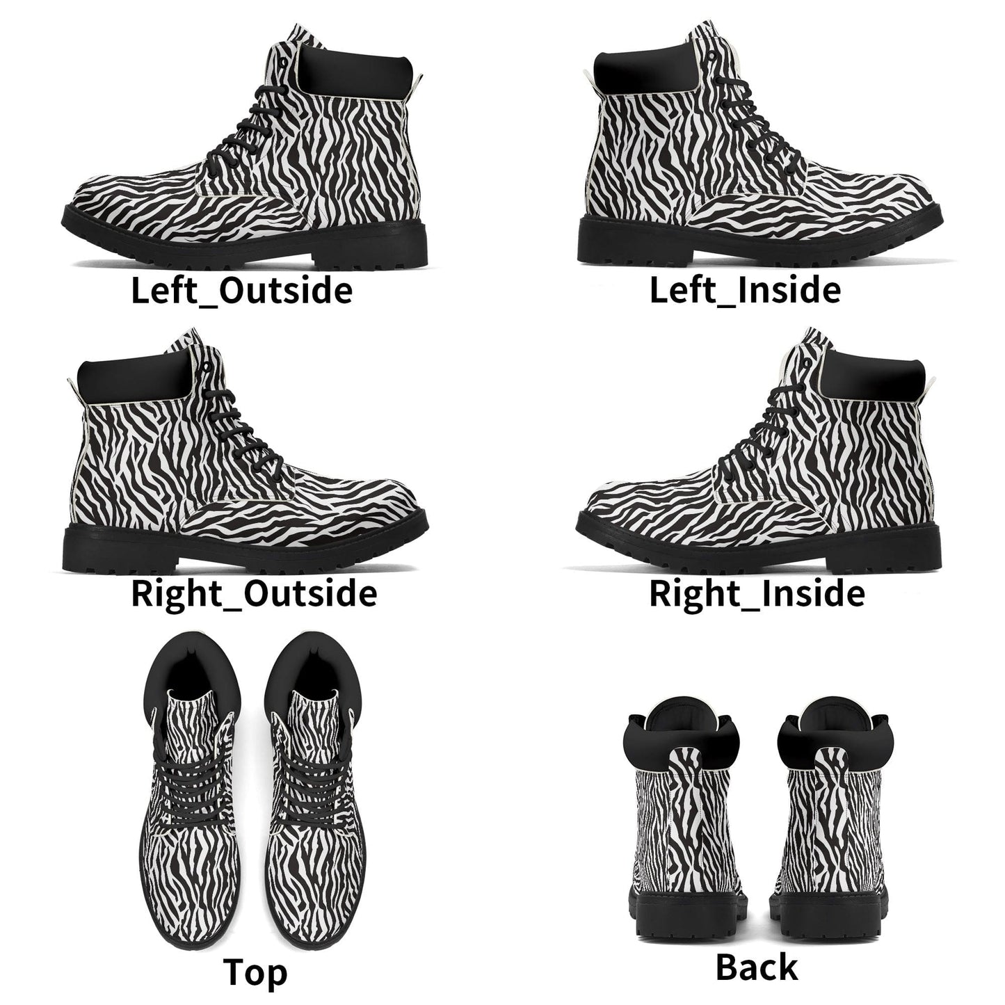 Zebra Print Black Faux Leather Boots