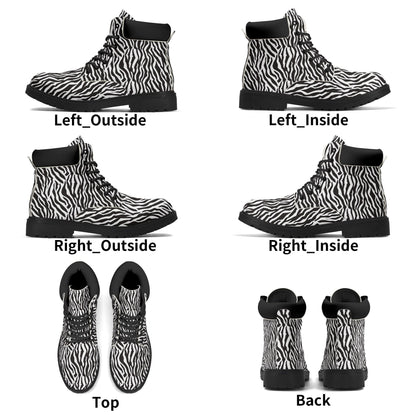 Zebra Print Black Faux Leather Boots