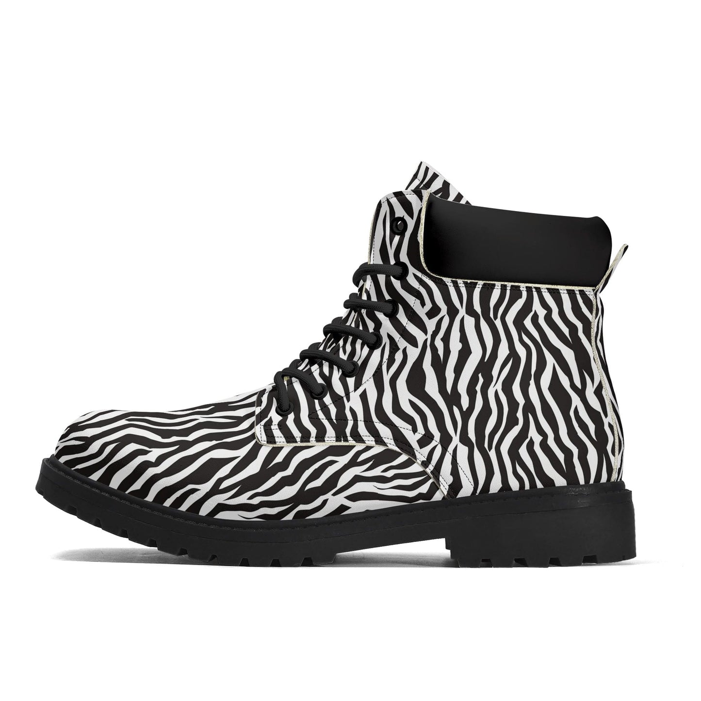 Zebra Print Black Faux Leather Boots