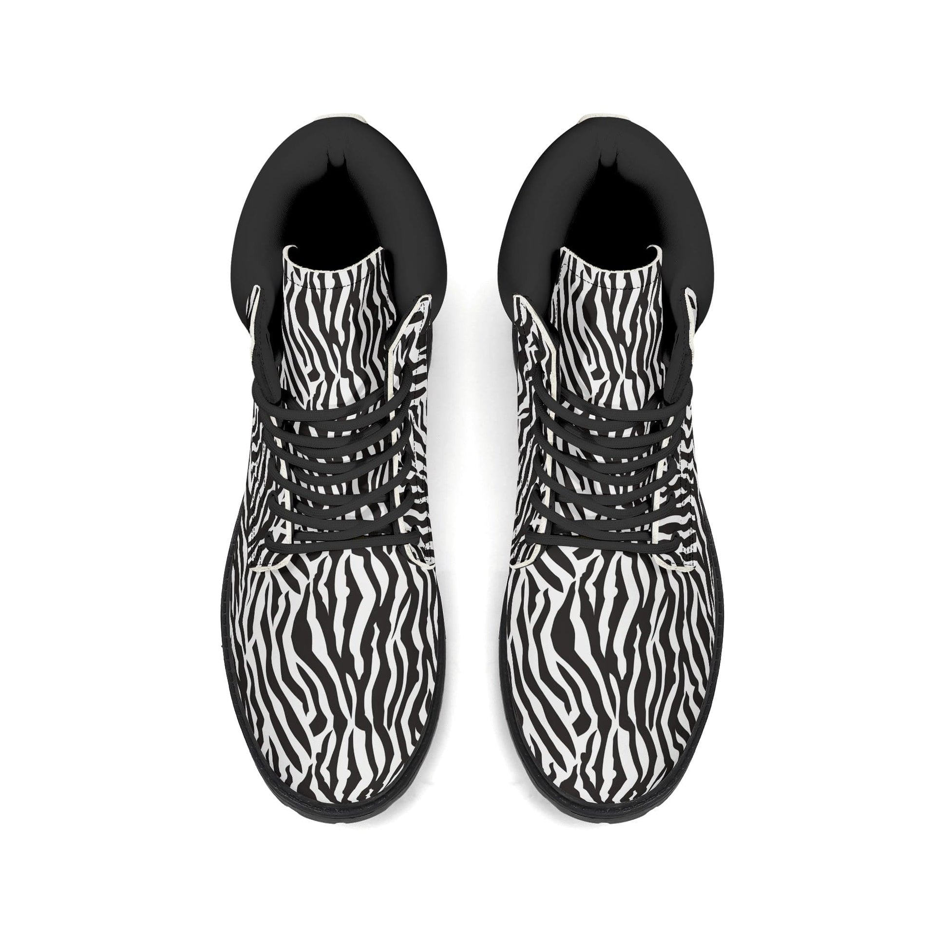 Zebra Print Black Faux Leather Boots