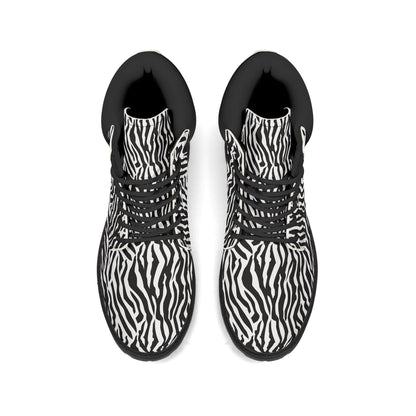 Zebra Print Black Faux Leather Boots