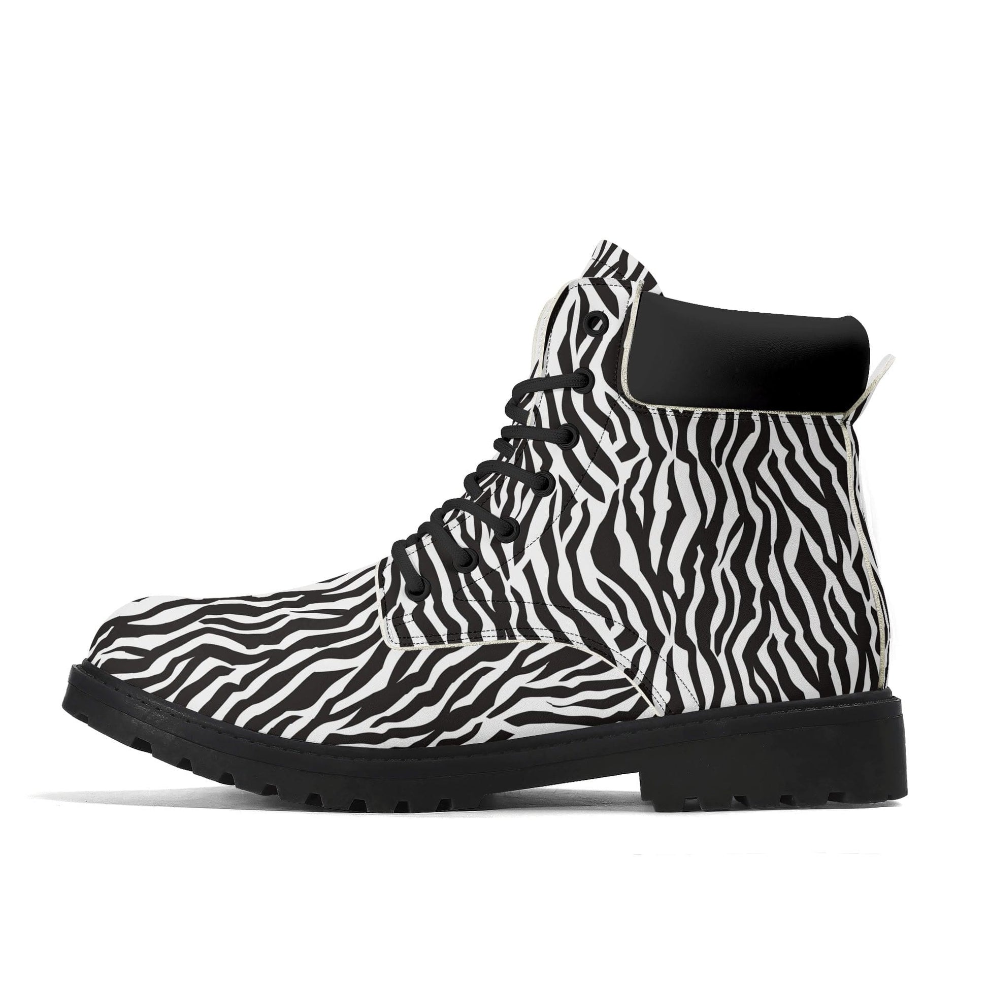 Zebra Print Black Faux Leather Boots