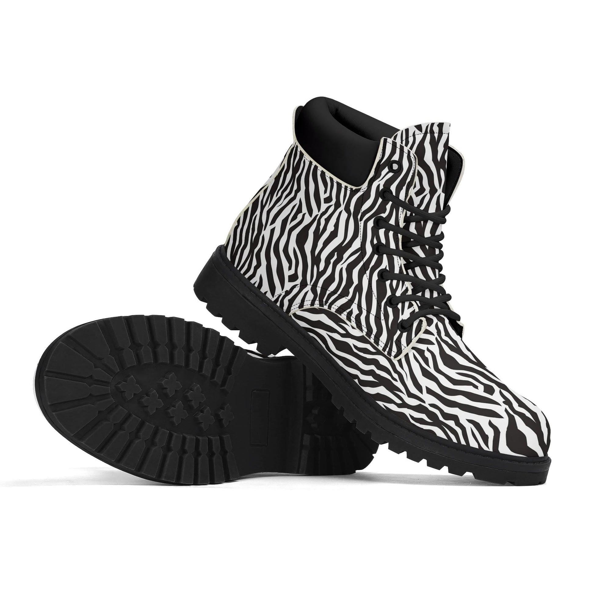 Zebra Print Black Faux Leather Boots