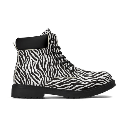 Zebra Print Black Faux Leather Boots