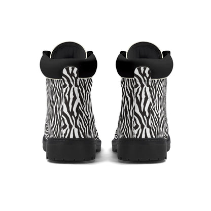 Zebra Print Black Faux Leather Boots