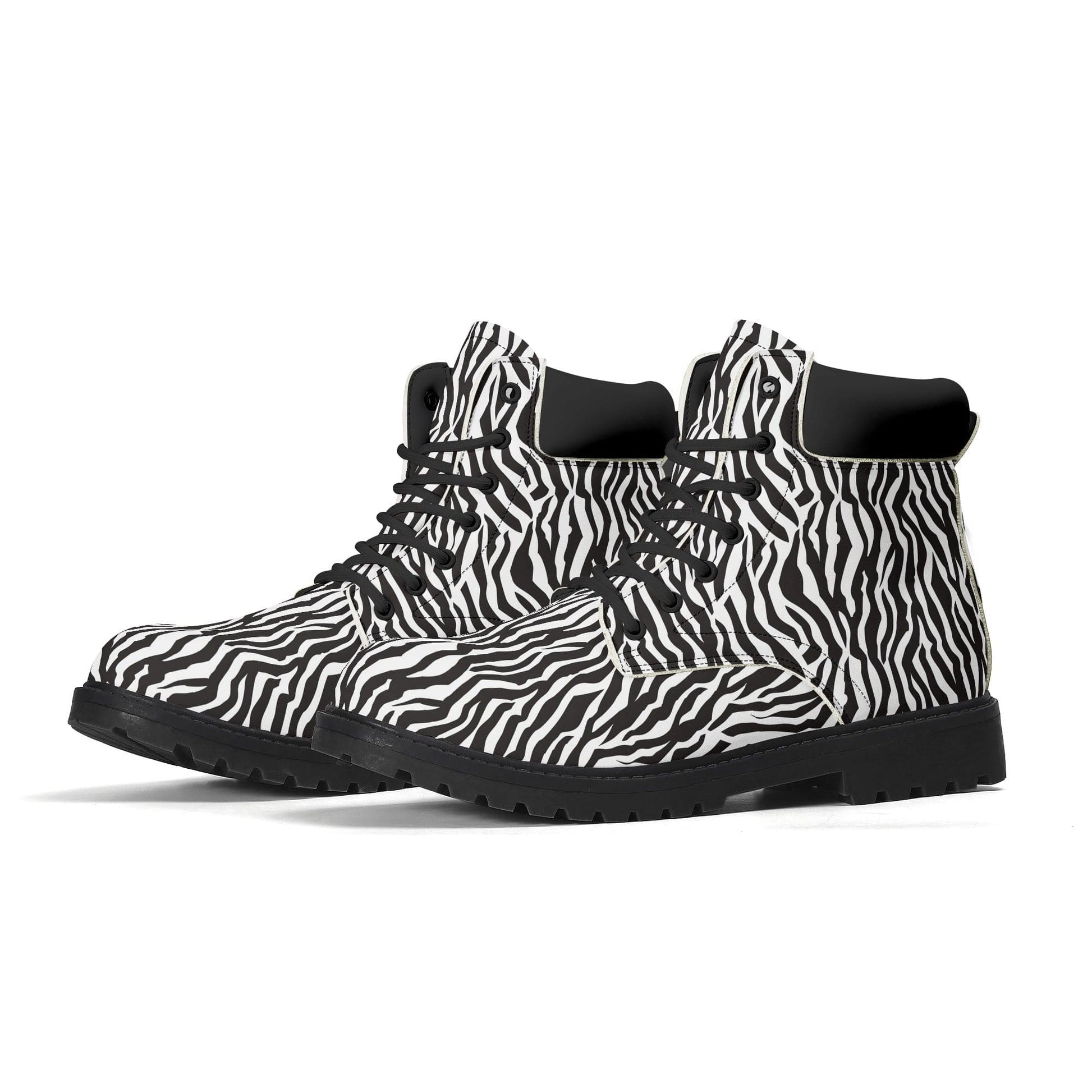 Zebra Print Black Faux Leather Boots