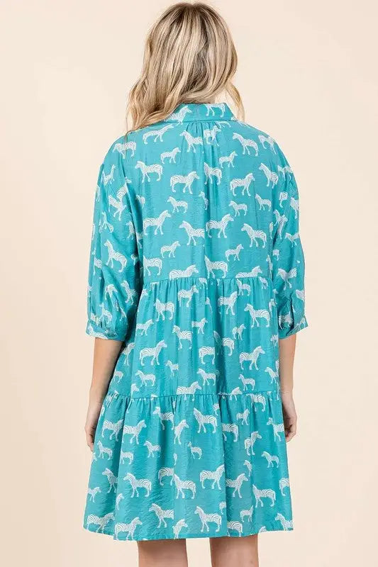 Mittoshop Zebra Print Button Down Shirt Mini Dress - Eclectage