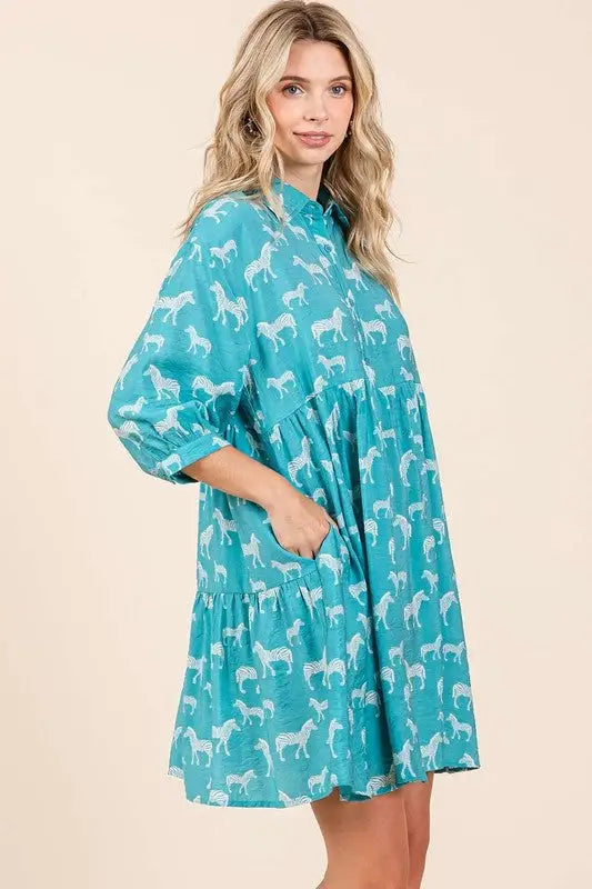 Mittoshop Zebra Print Button Down Shirt Mini Dress - Eclectage