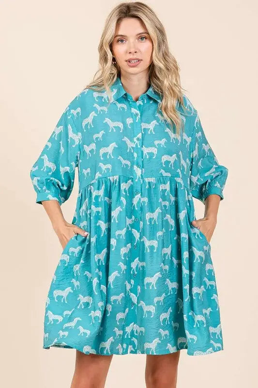 Mittoshop Zebra Print Button Down Shirt Mini Dress - Eclectage