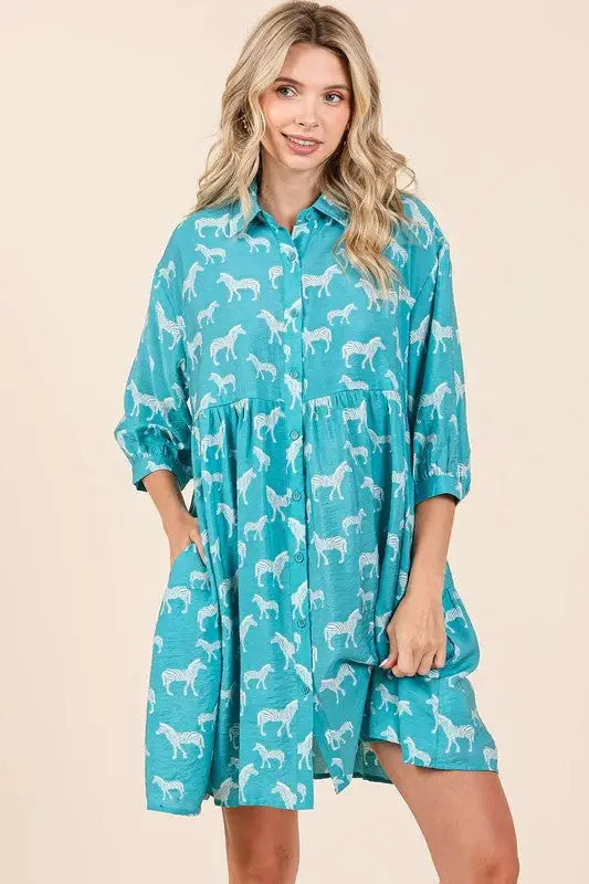 Mittoshop Zebra Print Button Down Shirt Mini Dress - Eclectage