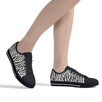 Low Top Zebra Print Canvas Shoes Black or White