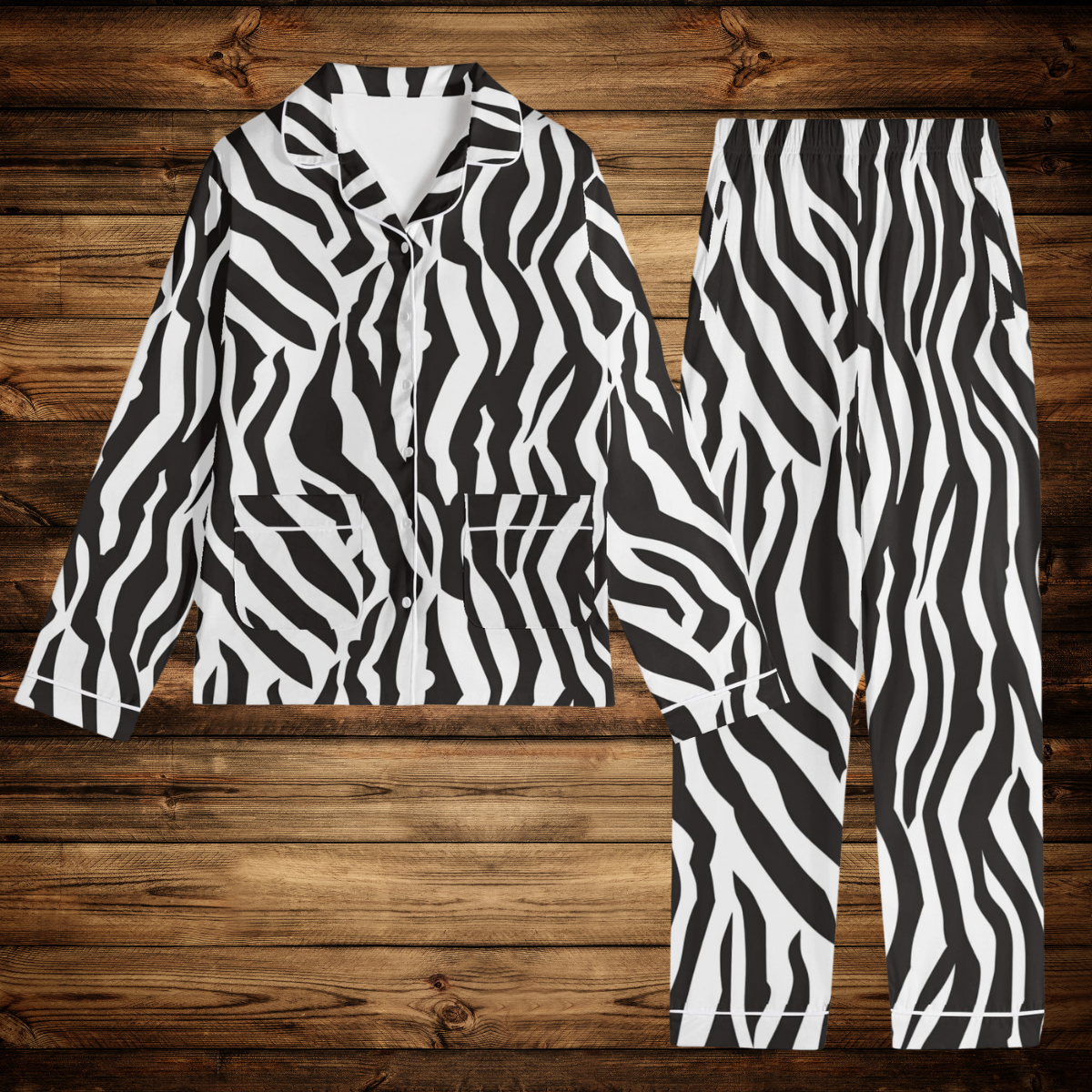 Zebra Print Pajama Shirt and Pants Set